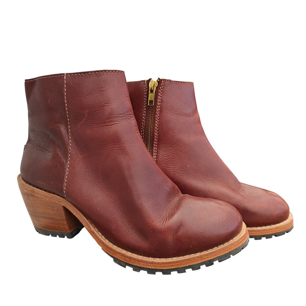 Women's Brown Leather Heeled Ankle Boots with Side Zip